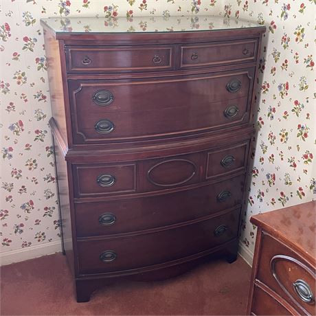 Solid Wood Vintage 5 Drawer Dresser with Glass Protective Top