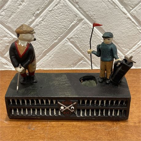 Vintage Cast Iron Golfing Birdie Putt Mechanical Coin Bank