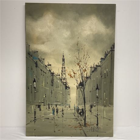 Signed Gaston Pierre Cityscape Painting - unframed