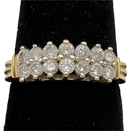 10K Yellow Gold Diamond 2-Row Cluster Size 8.5 Ring