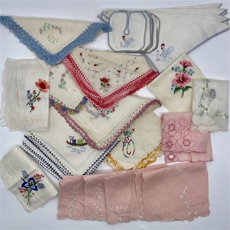Vtg Hand Embroidered Linens