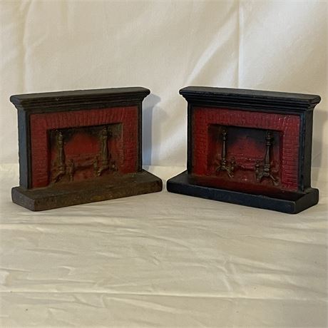 Antique Cast Iron Fireplace Bookends / Doorstops