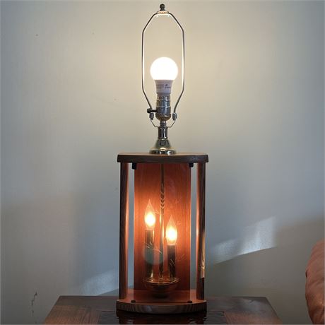 Vintage Table Lamp with Smokey Glass Etched Panels