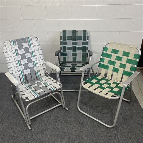 Vintage Aluminum Folding Lawn Chairs and Rocker