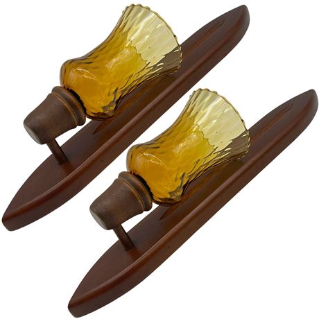 Pair of Vtg Cornwall Wood Sconces w/ Amber Glass Votive Holders