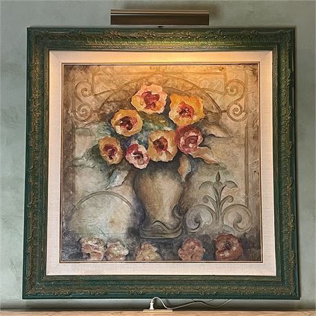 Framed Aromatique Floral Still-Life Canvas Print with Brass Over-Head Light