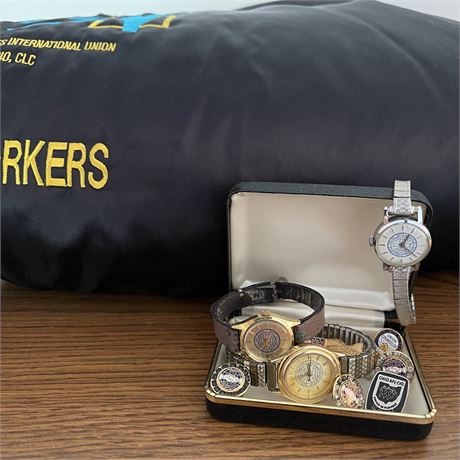 AFL-CIO Mens Large Jacket, Wrist Watches & Pins