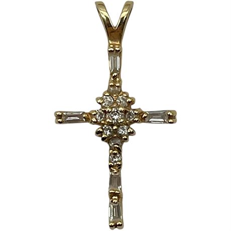 14K Yellow Gold & Diamond Cross Pendant