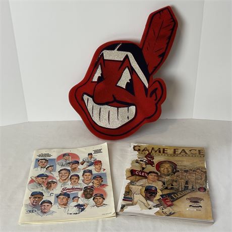 Vtg Cleveland Indians Magazines with Foam Chief Wahoo Foam Finger