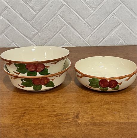 Three Franciscan "Apple" Serving Bowls - 8" and 9"