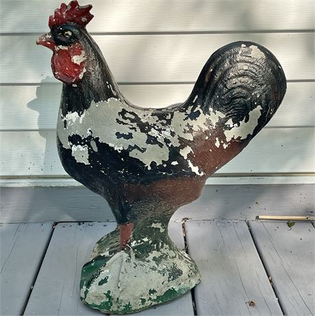 Old Painted Cement Rooster Garden Statue