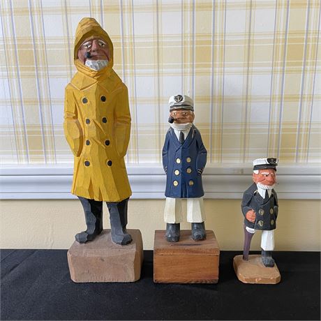 Vtg Wooden Hand-Carved Nautical Figurines