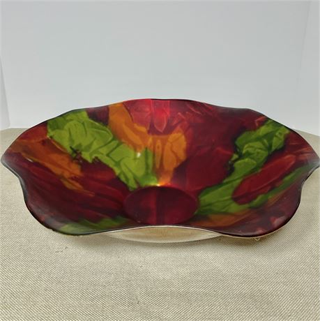 Glass Multi-Colored Metallic-Look Bottom Centerpiece Bowl