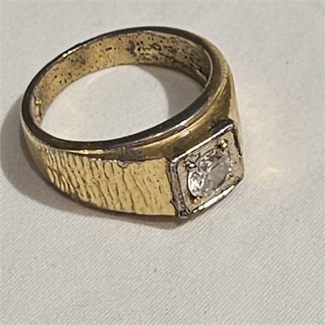 VTG Gold Tone Texture CZ Diamond Ring