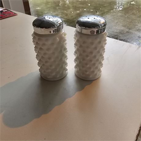 Fenton Hobnail Milk Glass Salt and Pepper Shakers Vintage