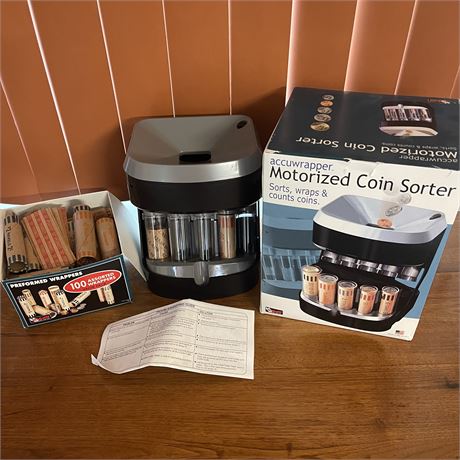 Motorized Coin Sorter with Box of Random Coin Rolls