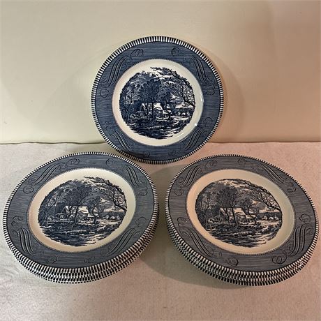 Set of 10 Royal Currier & Ives "The Old Grist Mill" Underglaze Print Plates