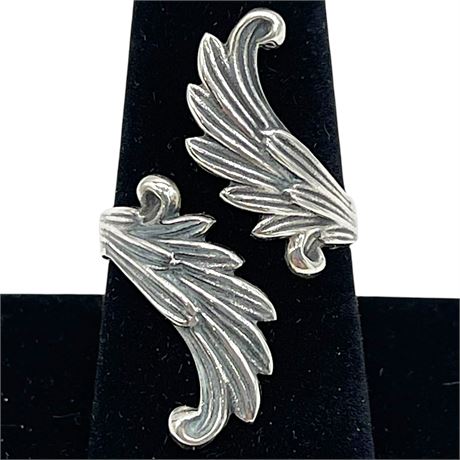 925 Sterling Silver Angel Wings Size 8 Bypass Ring