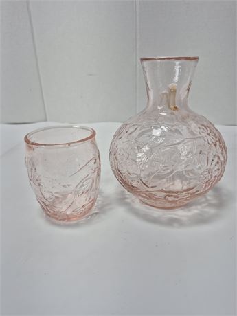 Pink Depression Glass Water Carafe & Tumbler