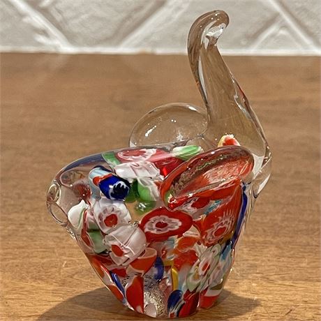 Elephant Millefiori Murano-Style Glass Figurine