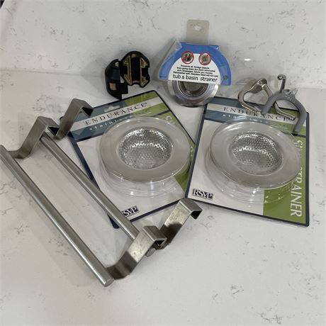 Kitchen / Household Accessories w/ Strainers, Hose Weight, and Hangers/Hooks