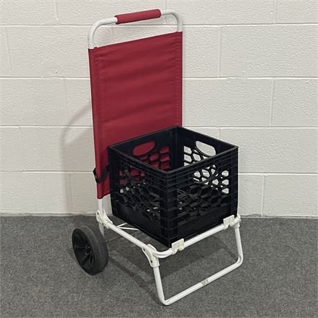 Folding All Purpose Trolley Cart with Milk Crate