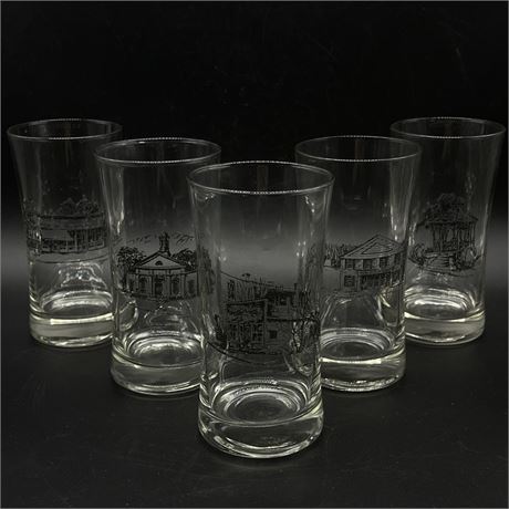 Set of 5 Collectible Printed Drinking Glasses