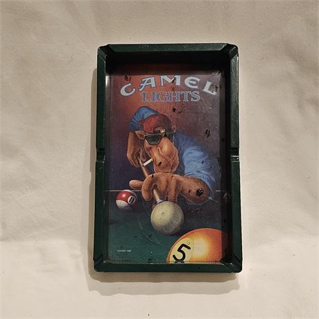 Camel Lights cigarette ashtray featuring Joe Camel playing pool.