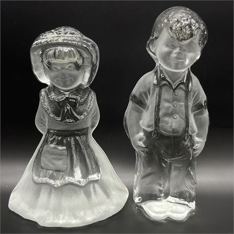 Vintage Viking Glass Girl and Boy Bookends