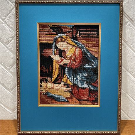 Hand-Embroidered Orthodox Icon Madonna & Child Framed Art
