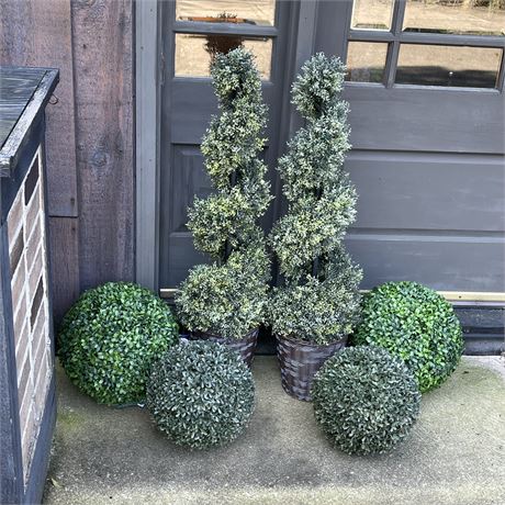 Faux 3 ft. Spiral Topiary Trees and 12" Topiary Balls