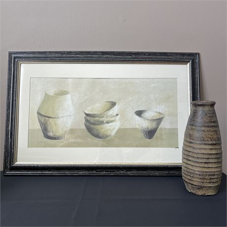 Framed Rustic Modern Still-Life Print with Vase
