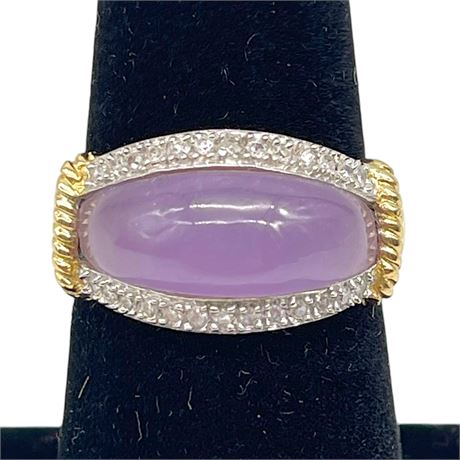 14K Yellow Gold Lavender Jadeite & Diamond Heng Ngai Size 5.75 Ring