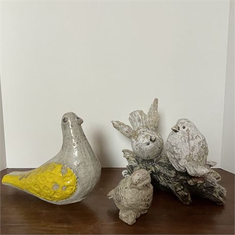 Birds - Garden Decor - Concrete Pigeon, Ceramic Bird and Resin Bird Pair