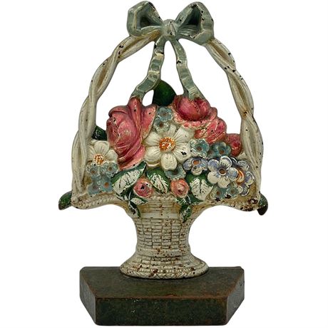 Vtg Hand-Painted Cast Iron Bouquet of Flowers Doorstop