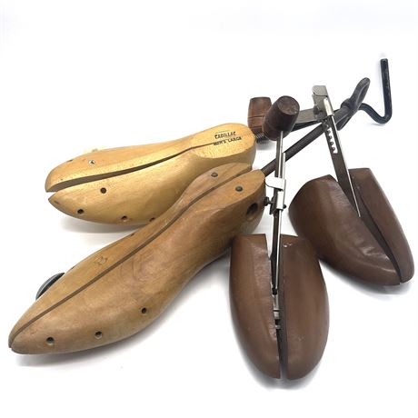 Vintage Wooden Shoe Stretchers with One including Bunion Stretcher