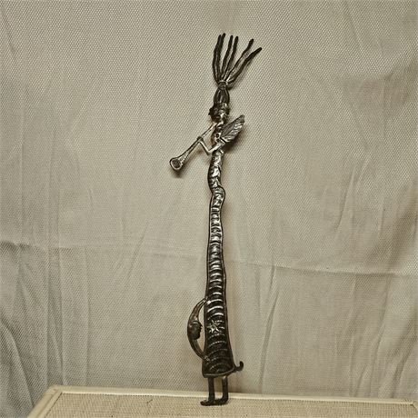 Haitian Metal Art Sculpture of Angel w/a Moon