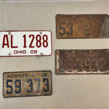 1939 & '68 Ohio, Nebraska & Kansas License Plates