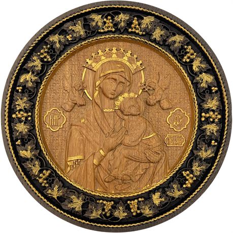 Wood Carved Madonna and Child Wall Hanging Icon - Signed Helen Marie