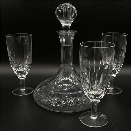 Set of 3 Denby Lincoln Stemmed Glasses w/ Etched Glass Decanter