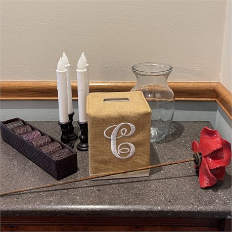 Home Decor with Monogramed Tissue Box Cover, Painted 20" Rose and More