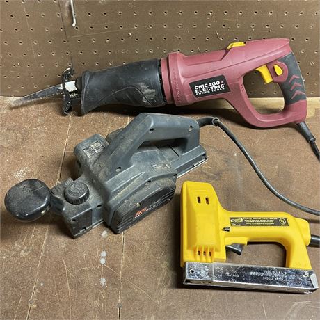 Skil 3 1/4" Plane, Reciprocating Saw, & Electric Staple Nail Gun