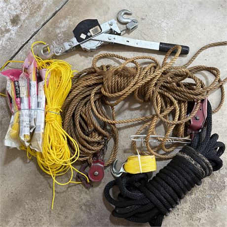 Hoist and Puller, Tow Strap, and Ropes