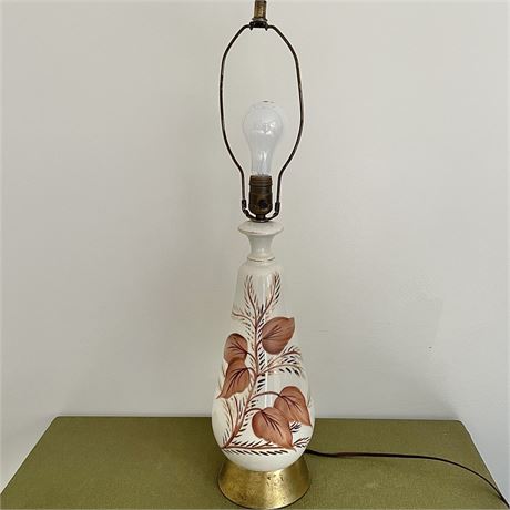 Mid Century Classical White Painted 3-way Lamp with Brass Base (no shade)