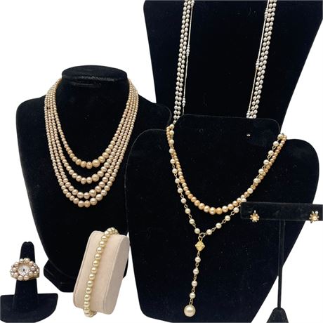 Vtg Beaded Synthetic Pearls Jewelry