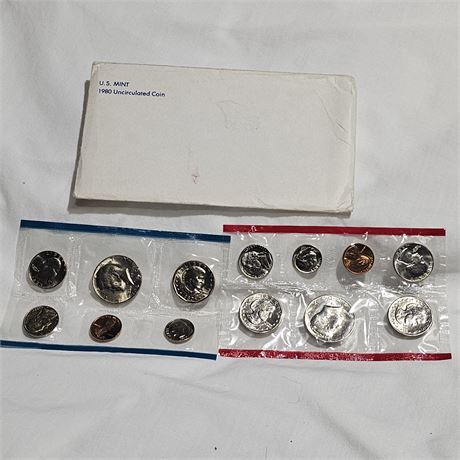 1980 Lot of 2 U.S. Mint Uncirculated Coin Set, 1980 and 1980 D