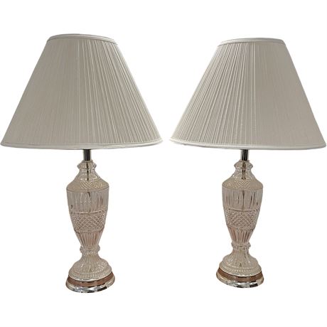 Pair of Cut Crystal/Glass 3-Way Table Lamps