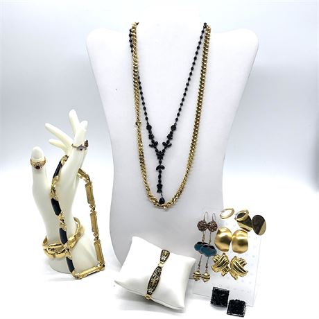 Large Lot of Gold and Black Tone Jewelry