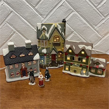 Mix of Lighted Christmas Houses and Accessories