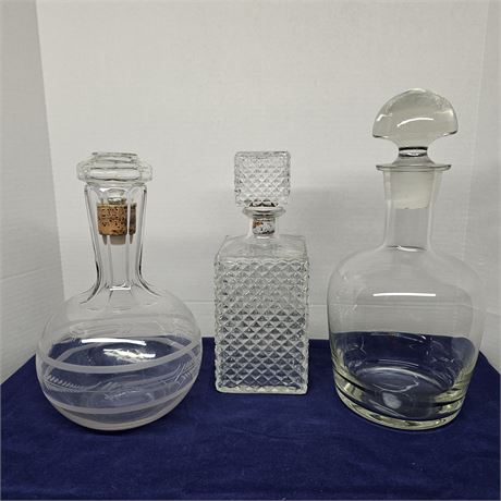 MCM 1958 Thatcher Glass Diamond Pattern Decanter& (2) Additional Glass Decanters